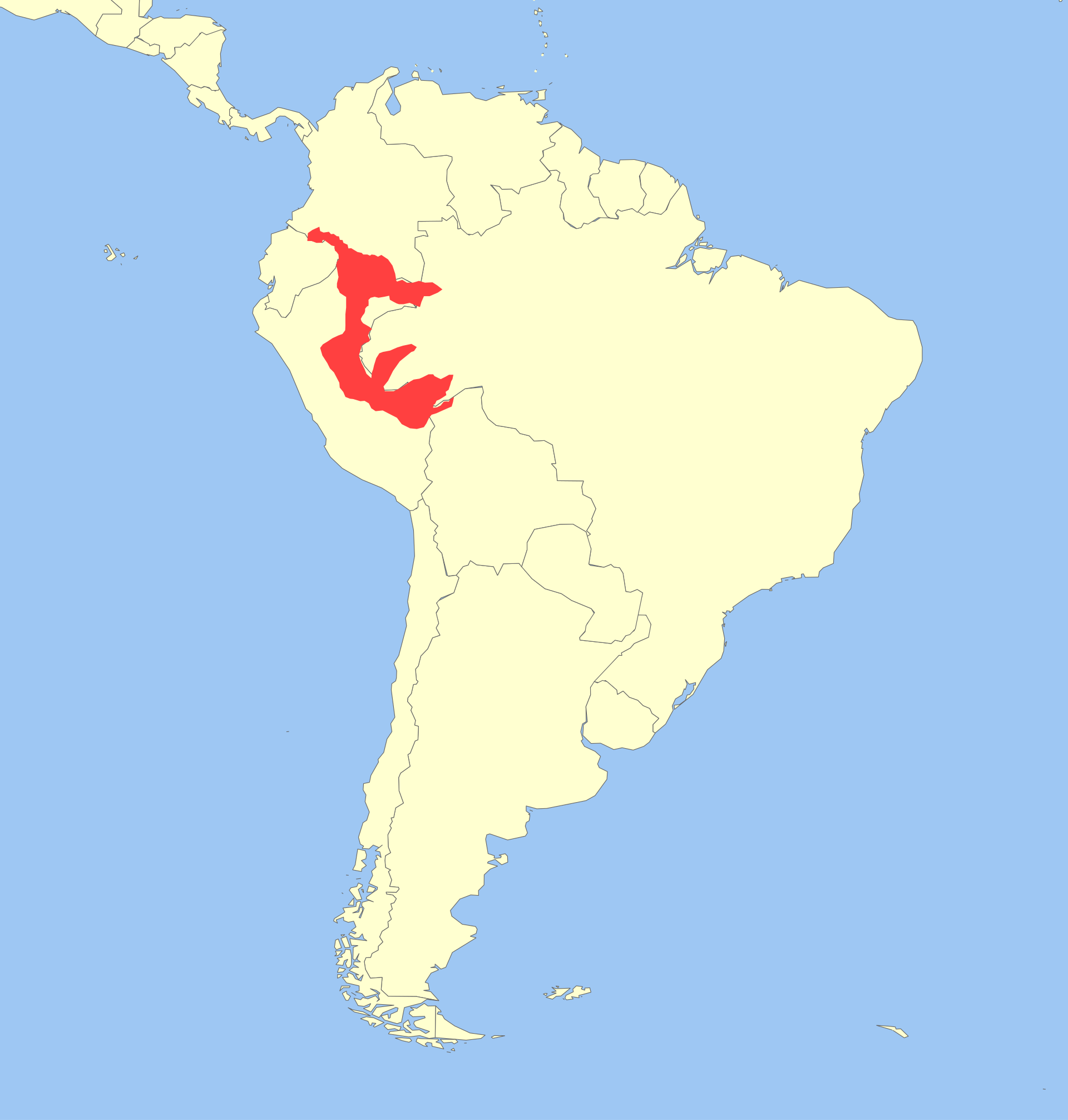 Mapa rozšíření – Kalimiko (Callimico goeldii)