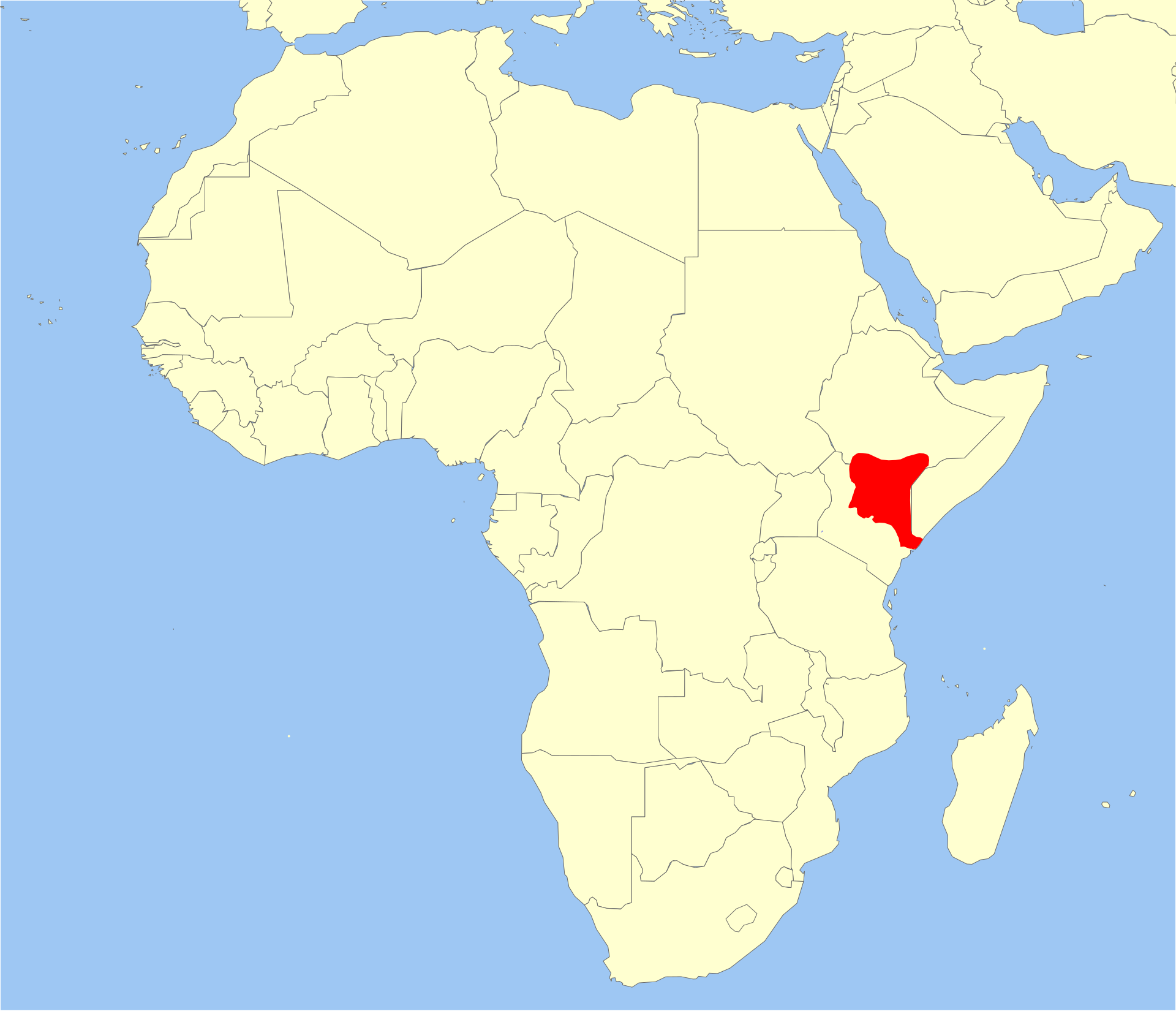 Mapa rozšíření – Žirafa síťovaná (Giraffa camelopardalis reticulata)