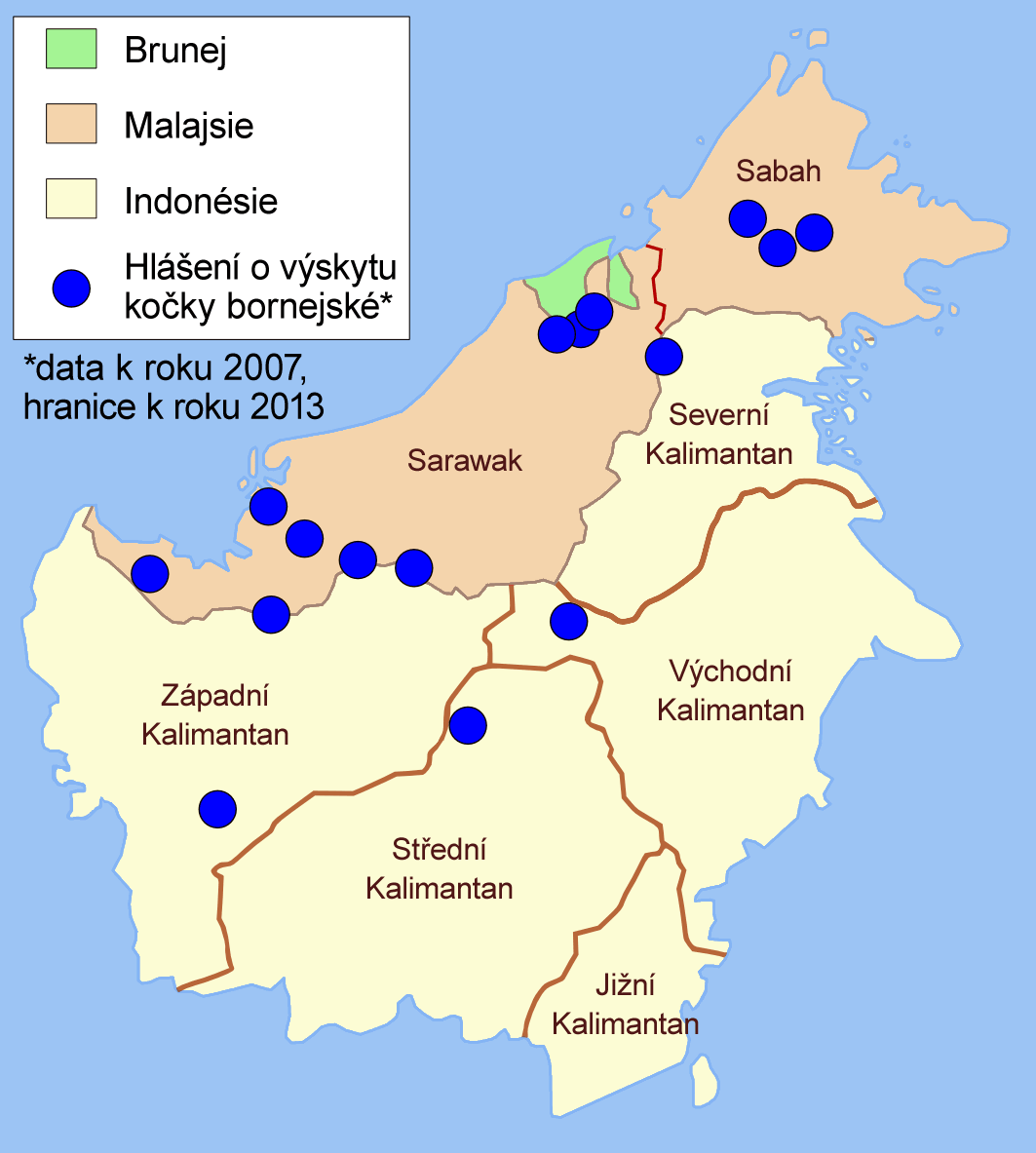 Mapa rozšíření – Kočka bornejská (Pardofelis badia)