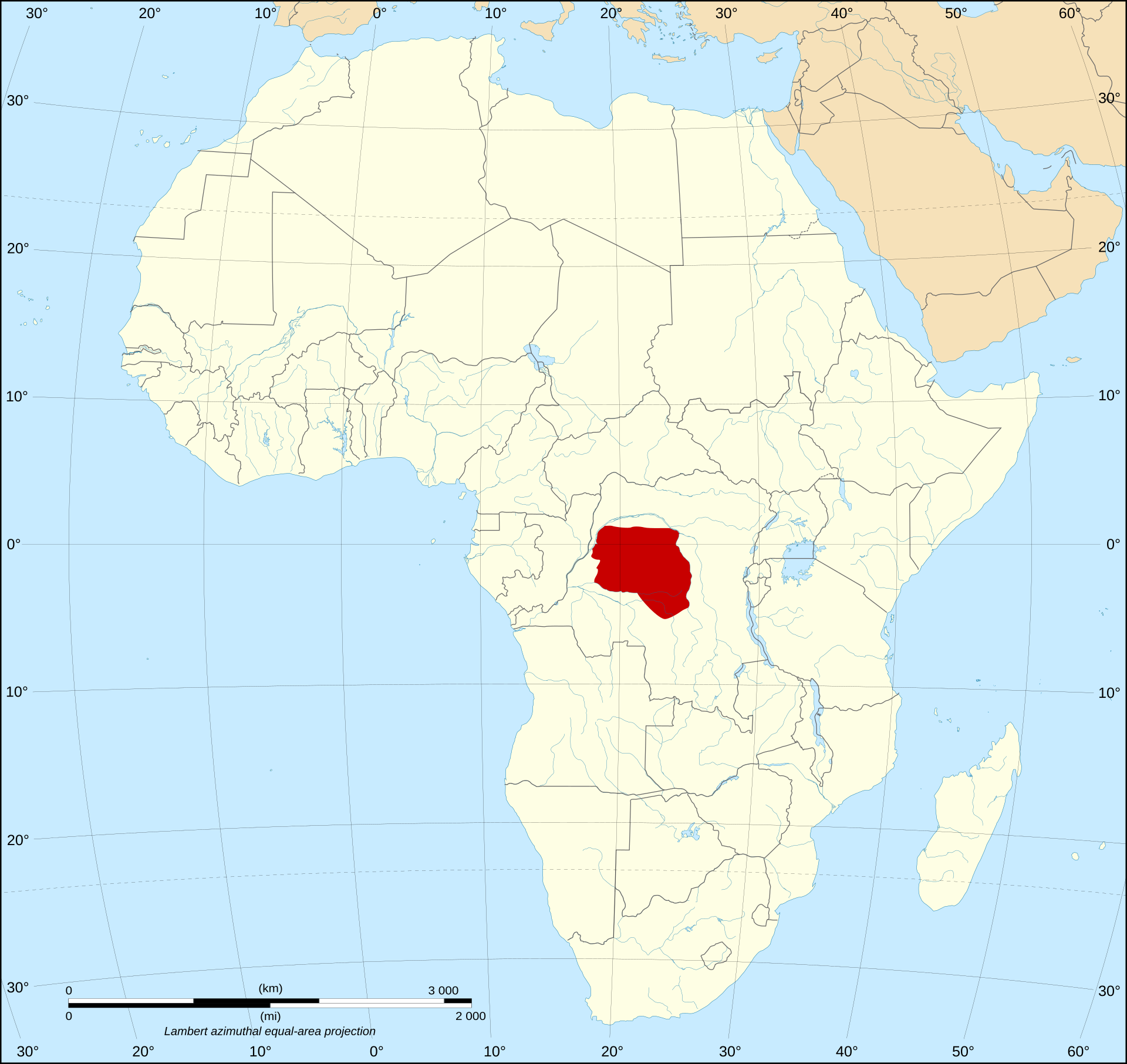 Mapa rozšíření – Šimpanz bonobo (Pan paniscus)