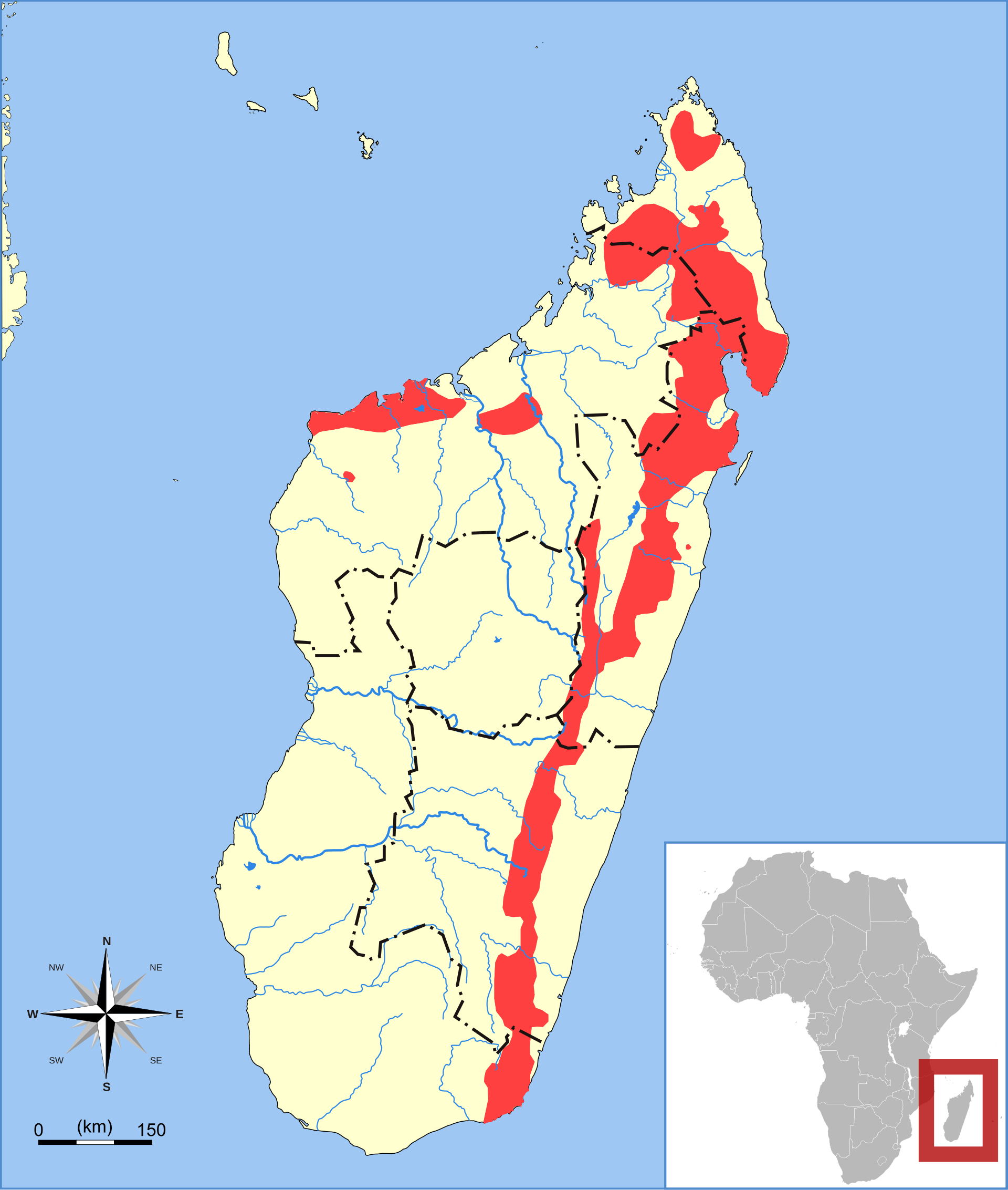 Mapa rozšíření – Puchol malý (Eupleres goudotii)