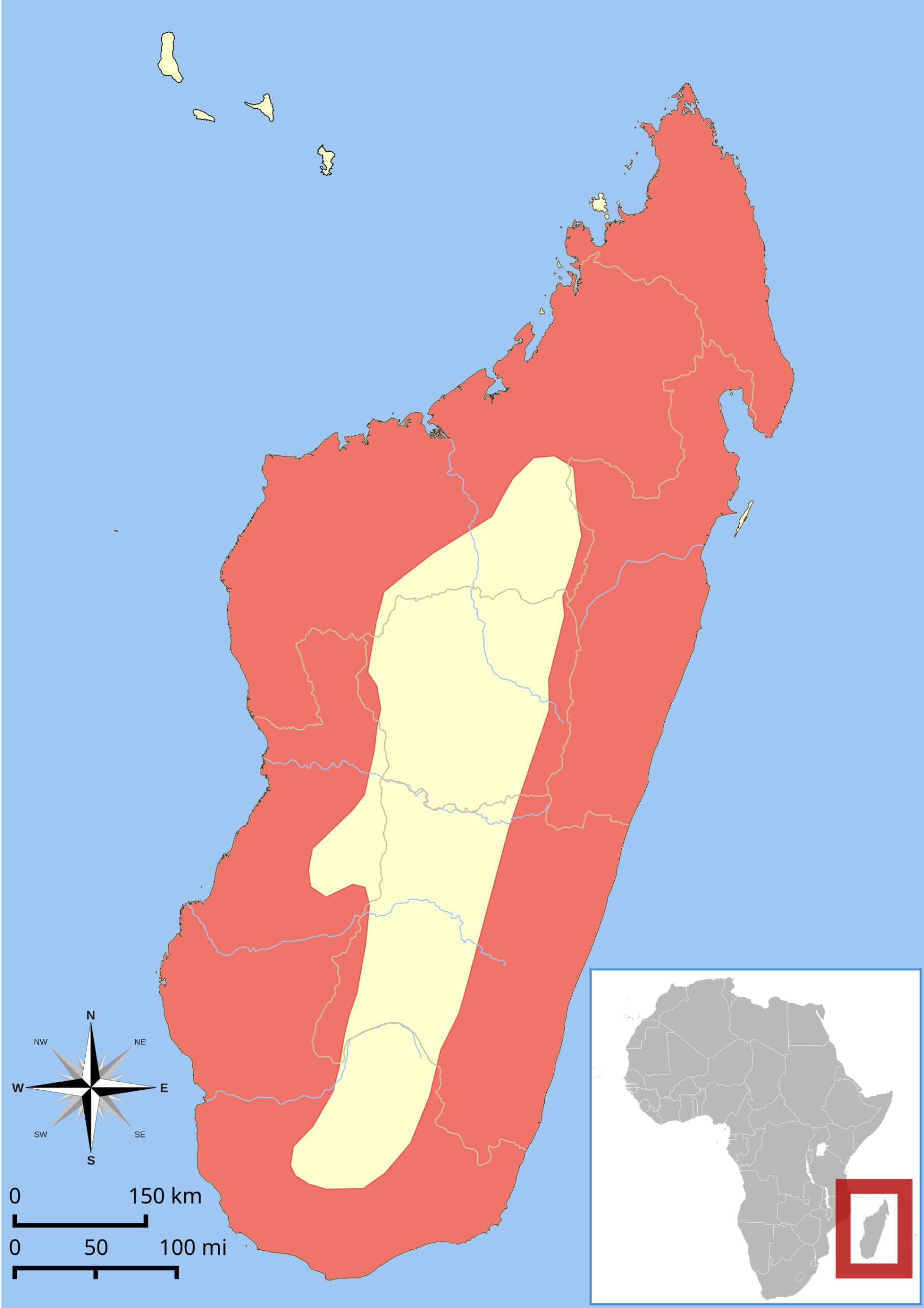 Mapa rozšíření – Fosa (Cryptoprocta ferox)