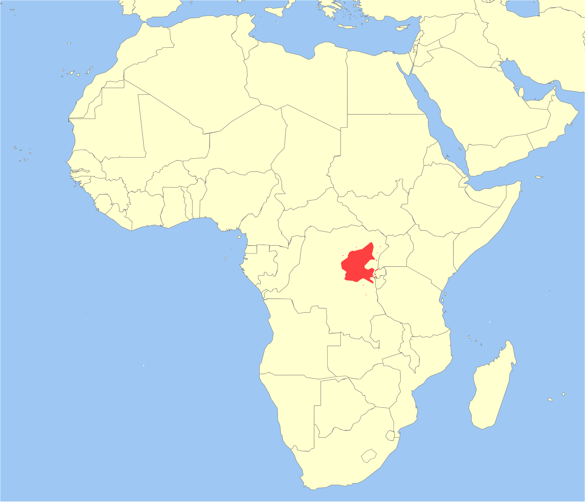 Mapa rozšíření – Kočkodan hamlynův (Cercopithecus hamlyni)