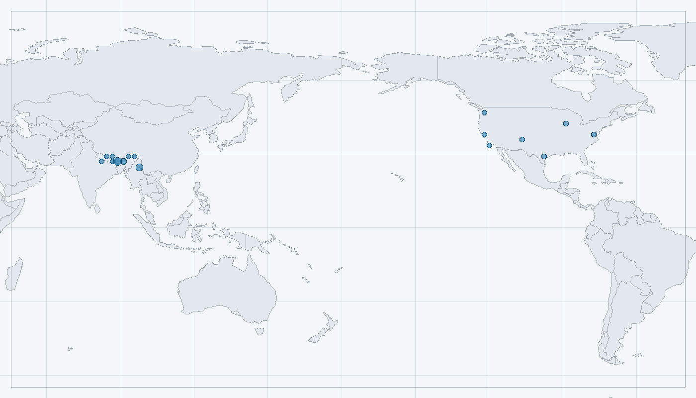 Mapa zaznamenaného výskytu: Panda červená (Ailurus fulgens)