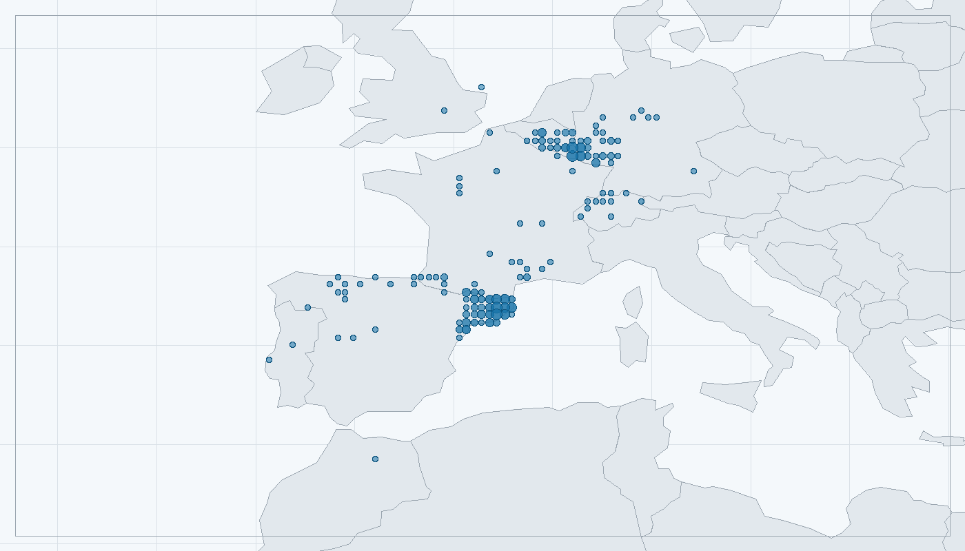 Mapa zaznamenaného výskytu: Ropuška starostlivá (Alytes obstetricans)