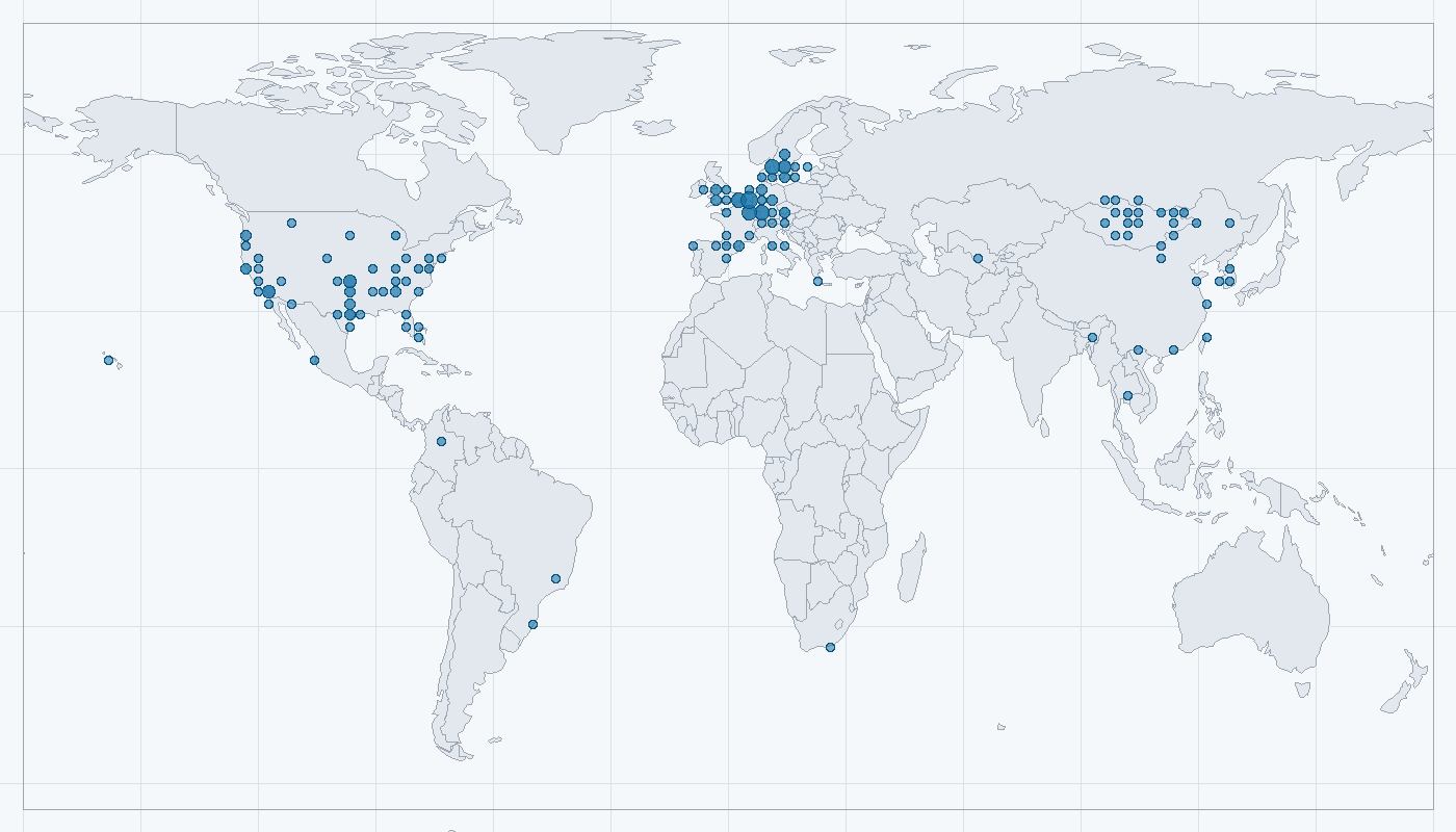 Mapa zaznamenaného výskytu: Husa labutí (Anser cygnoides)
