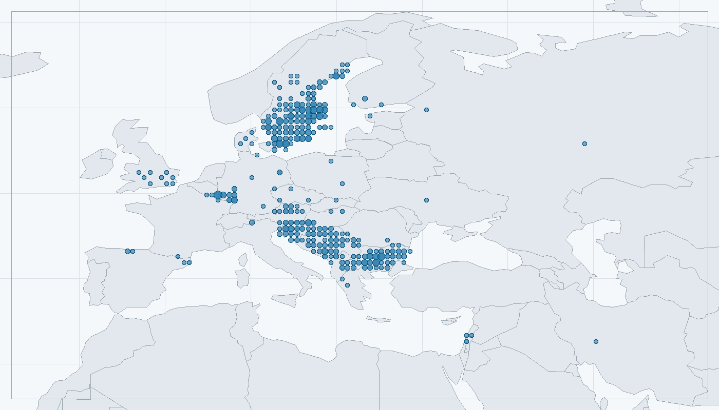 Mapa zaznamenaného výskytu: Myšice lesní (Apodemus flavicollis)