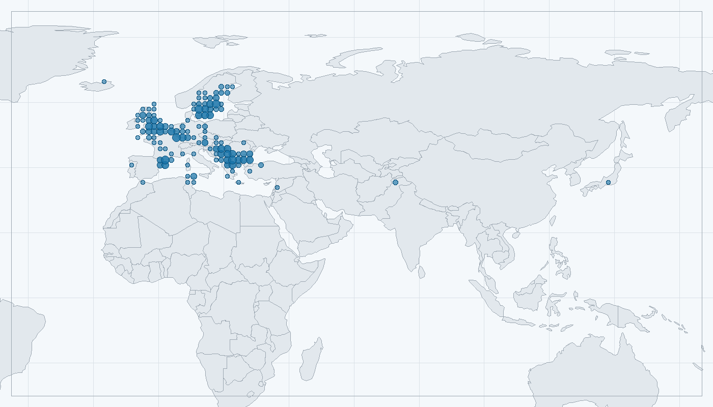 Mapa zaznamenaného výskytu: Myšice křovinná (Apodemus sylvaticus)