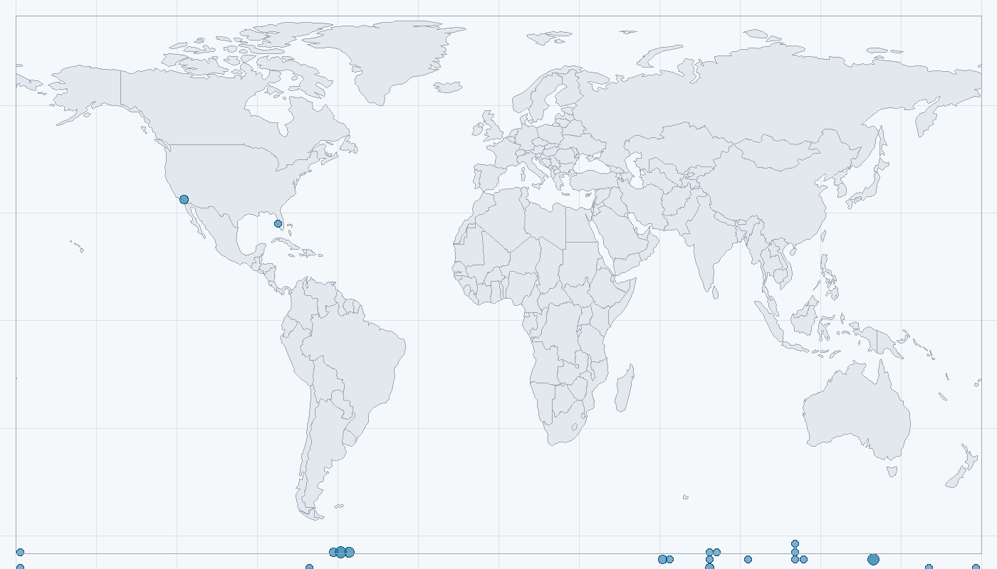 Mapa zaznamenaného výskytu: Tučňák císařský (Aptenodytes forsteri)