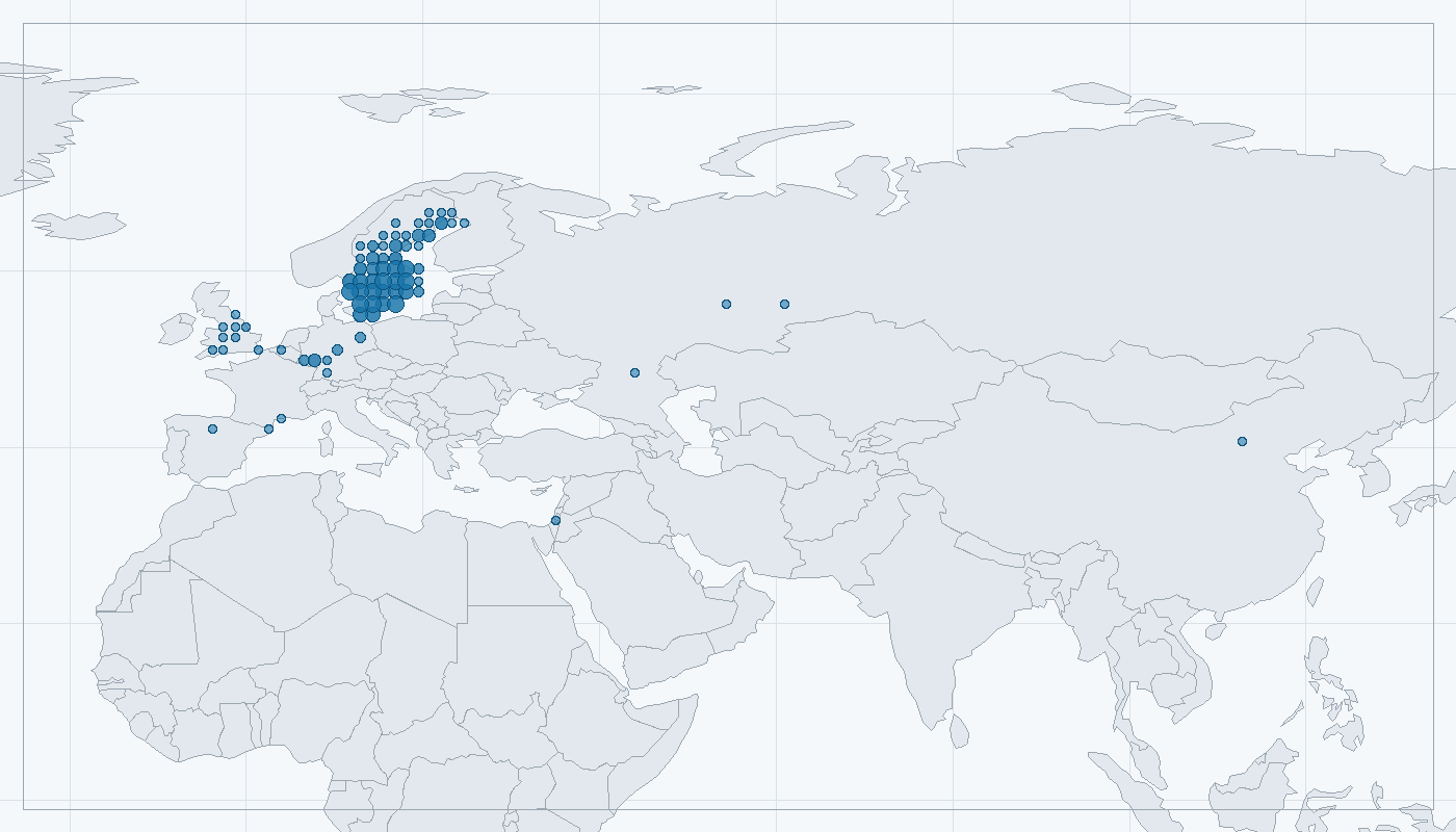 Mapa zaznamenaného výskytu: Rorýs obecný (Apus apus)