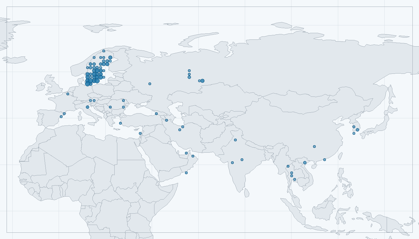 Mapa zaznamenaného výskytu: Orel volavý (Aquila clanga)