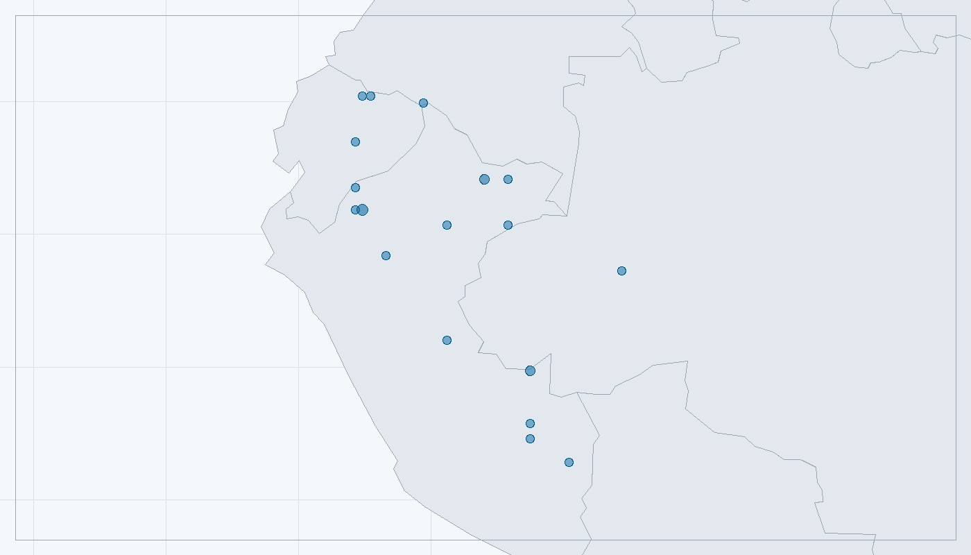 Mapa zaznamenaného výskytu: Pes krátkouchý (Atelocynus microtis)