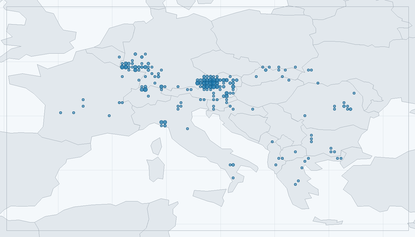 Mapa zaznamenaného výskytu: Kuňka žlutobřichá (Bombina variegata)