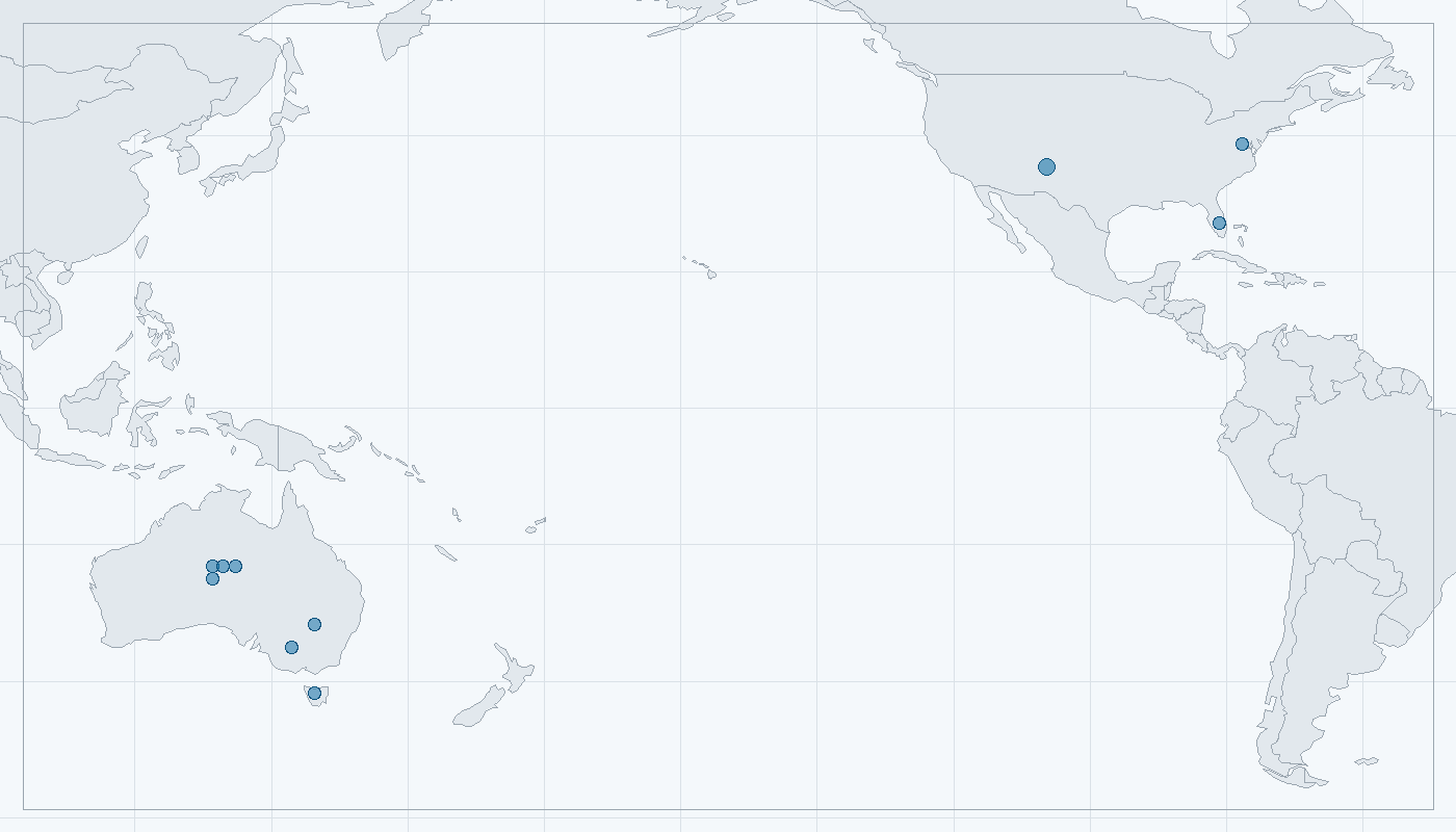 Mapa zaznamenaného výskytu: Kakadu inka (Cacatua leadbeateri)