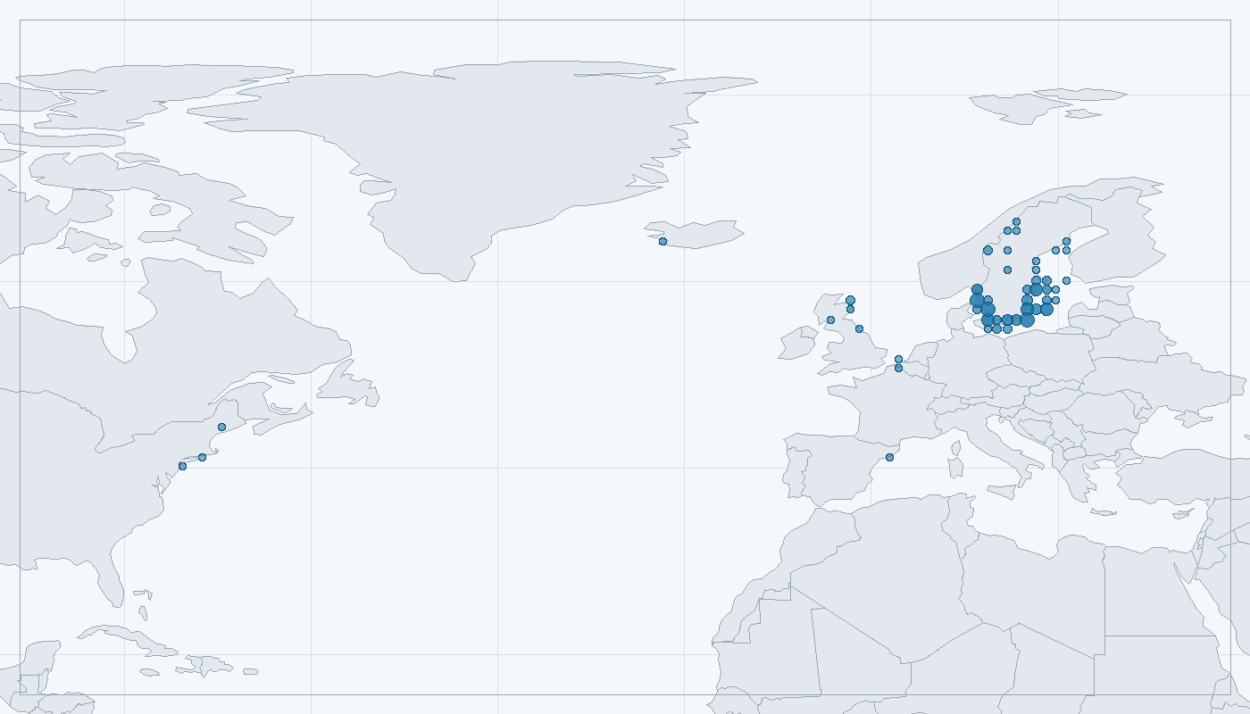 Mapa zaznamenaného výskytu: Jespák mořský (Calidris maritima)