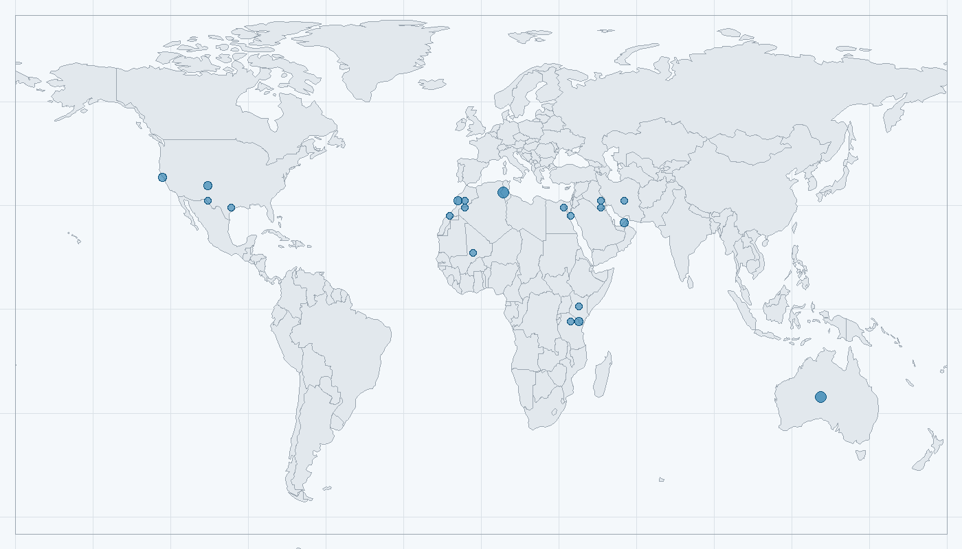 Mapa zaznamenaného výskytu: Velbloud jednohrbý (Camelus dromedarius)