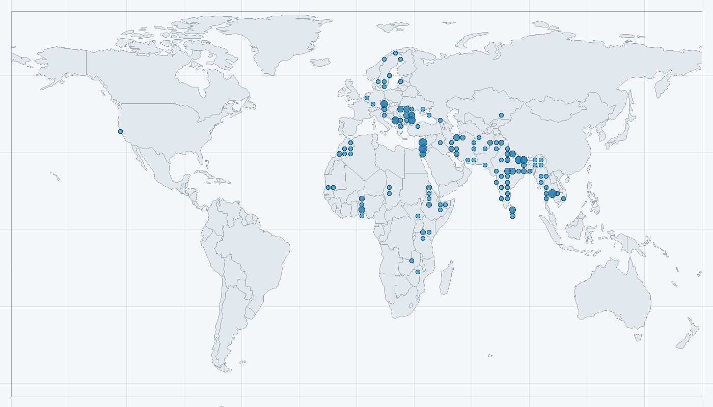 Mapa zaznamenaného výskytu: Šakal obecný (Canis aureus)