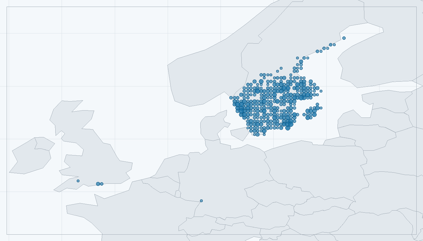 Mapa zaznamenaného výskytu: Lelek lesní (Caprimulgus europaeus)