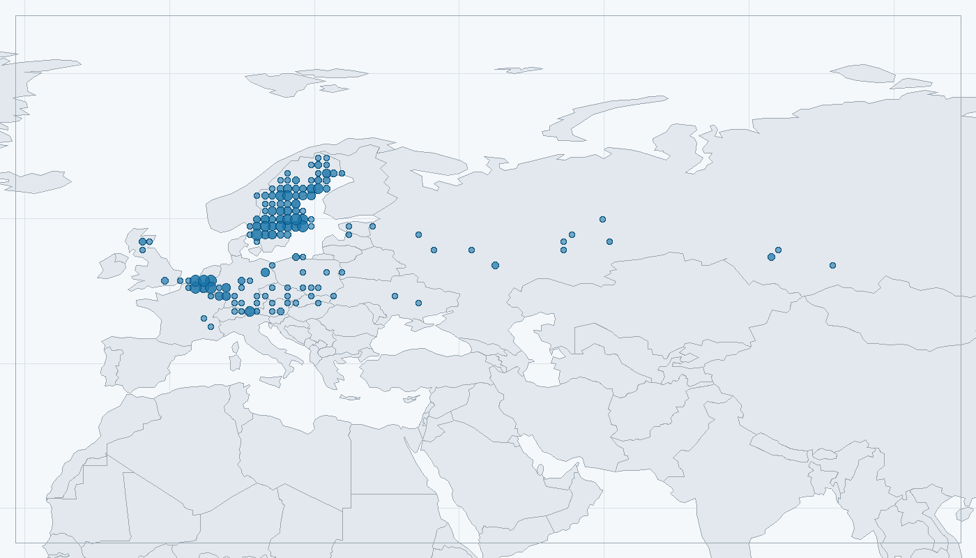 Mapa zaznamenaného výskytu: Bobr evropský (Castor fiber)