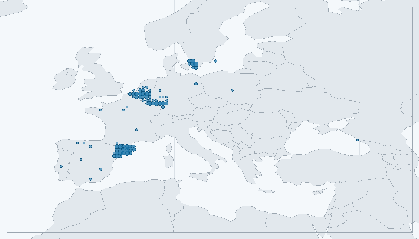 Mapa zaznamenaného výskytu: Šoupálek krátkoprstý (Certhia brachydactyla)