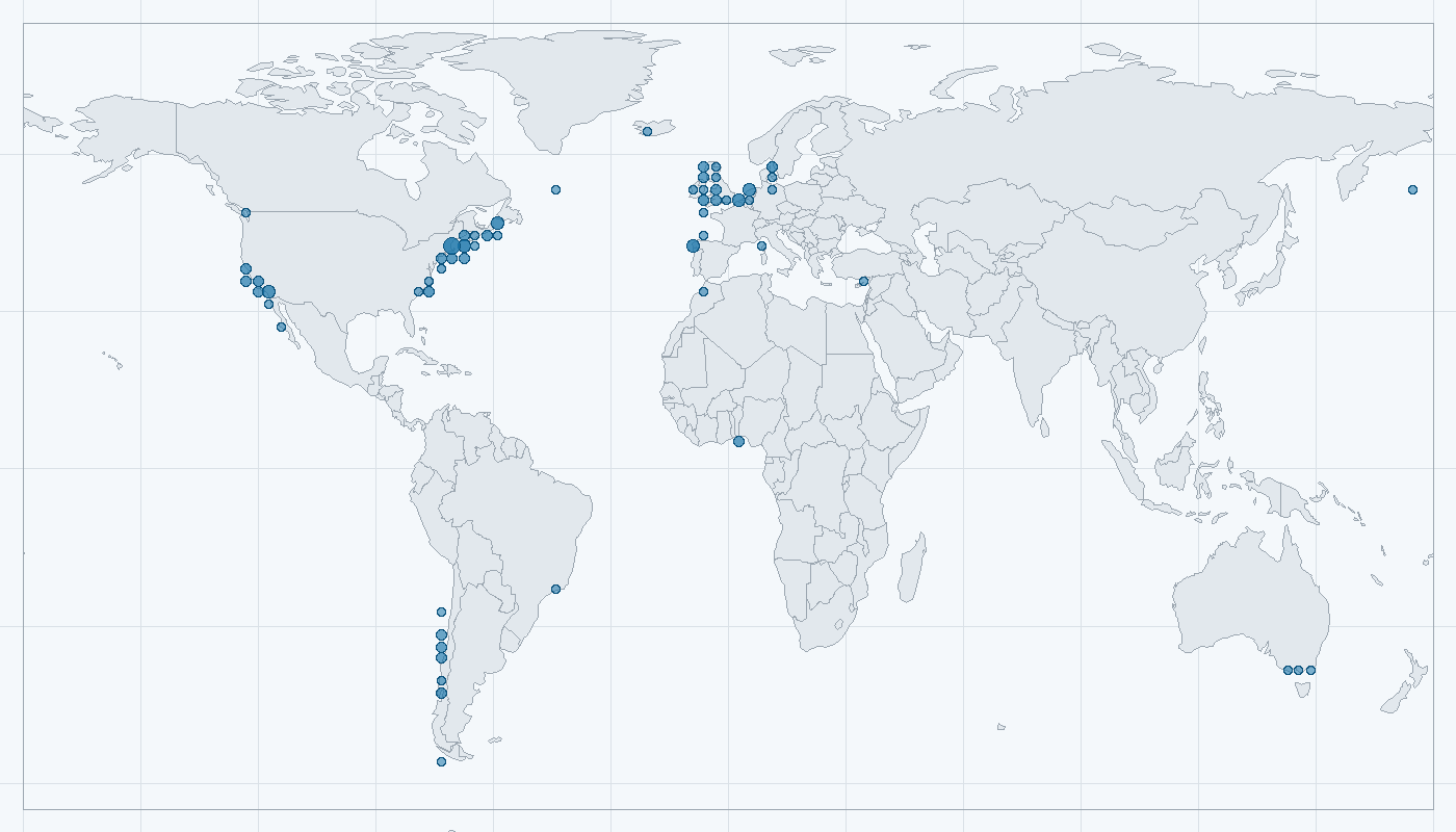 Mapa zaznamenaného výskytu: Žralok veliký (Cetorhinus maximus)