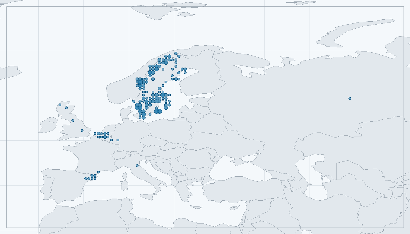 Mapa zaznamenaného výskytu: Kulík hnědý (Charadrius morinellus)