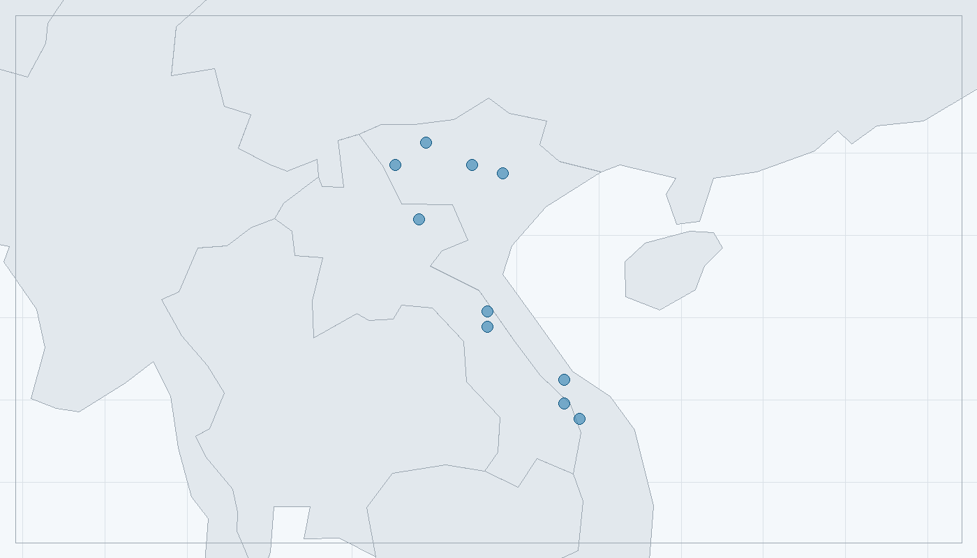 Mapa zaznamenaného výskytu: Puchol skvrnitý (Chrotogale owstoni)