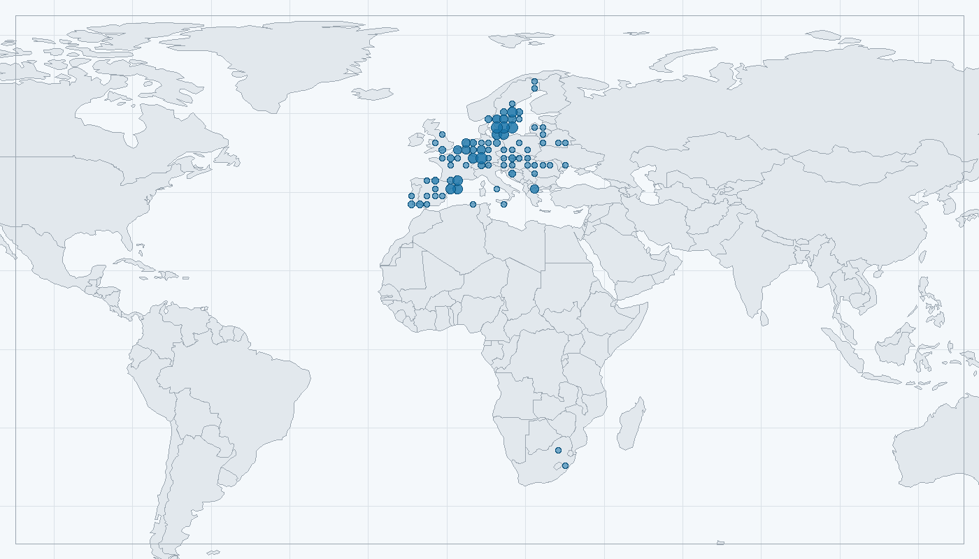 Mapa zaznamenaného výskytu: Čáp bílý (Ciconia ciconia)