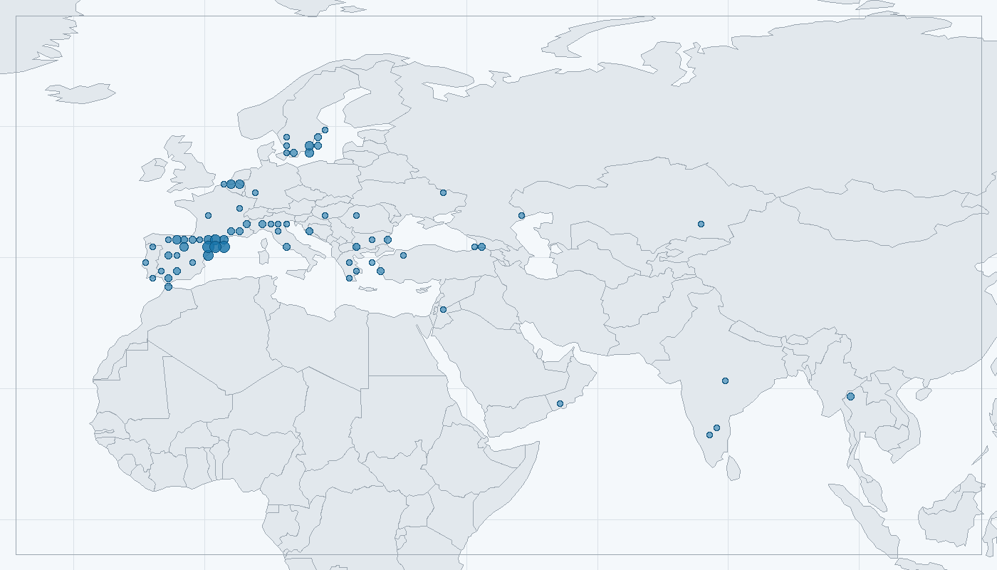 Mapa zaznamenaného výskytu: Orlík krátkoprstý (Circaetus gallicus)