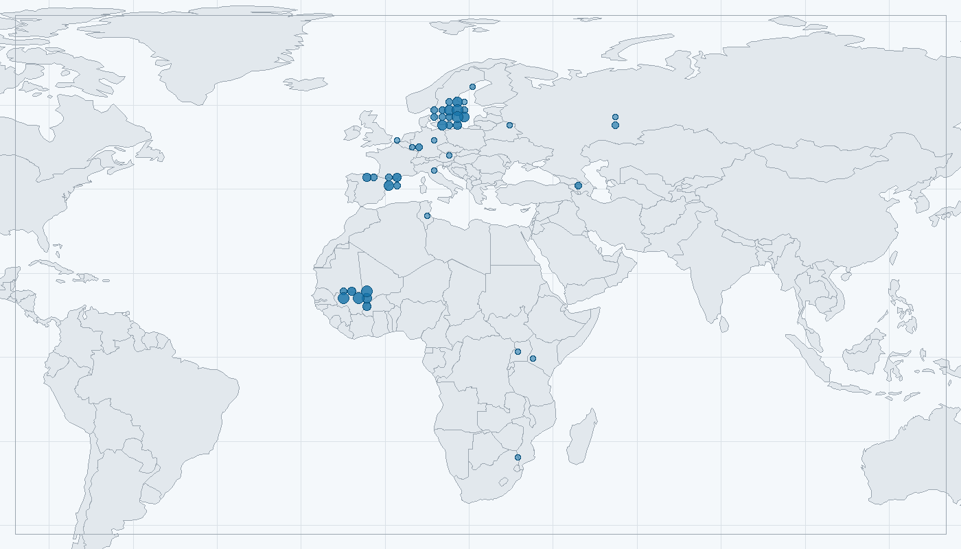 Mapa zaznamenaného výskytu: Moták lužní (Circus pygargus)