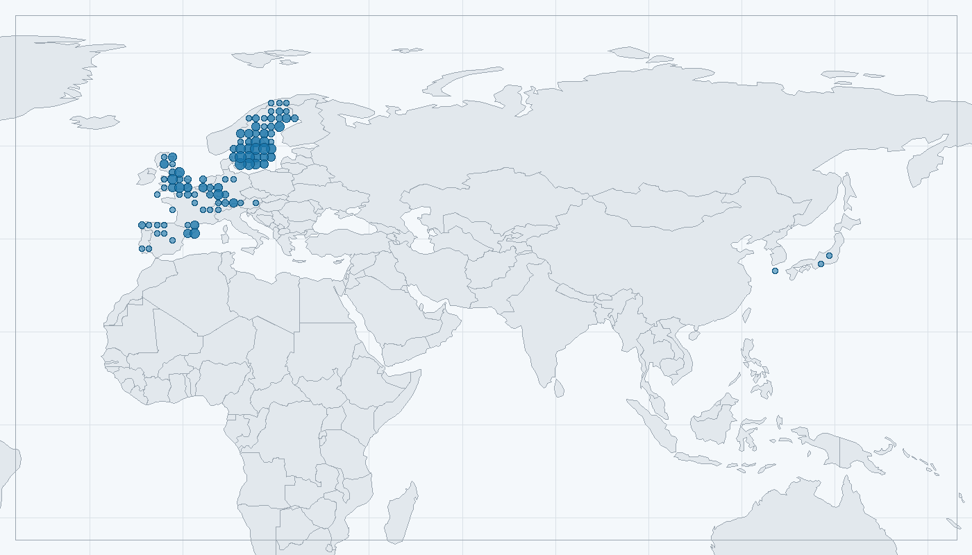 Mapa zaznamenaného výskytu: Vrána černá (Corvus corone)
