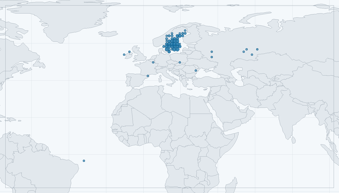 Mapa zaznamenaného výskytu: Chřástal polní (Crex crex)