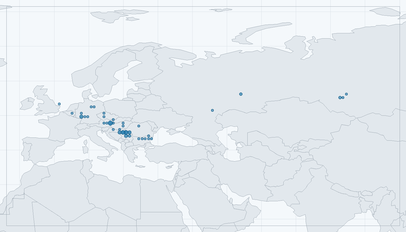 Mapa zaznamenaného výskytu: Křeček polní (Cricetus cricetus)