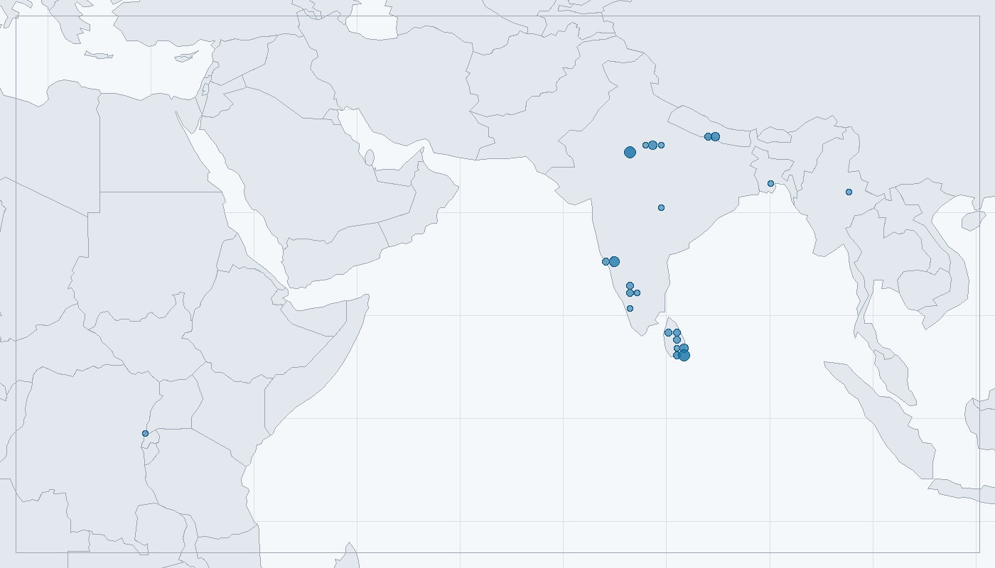 Mapa zaznamenaného výskytu: Krokodýl bahenní (Crocodylus palustris)
