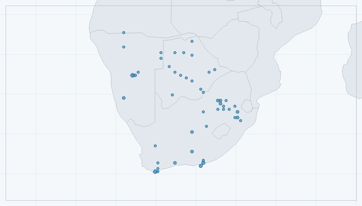 Mapa zaznamenaného výskytu: Mangusta liščí (Cynictis penicillata)