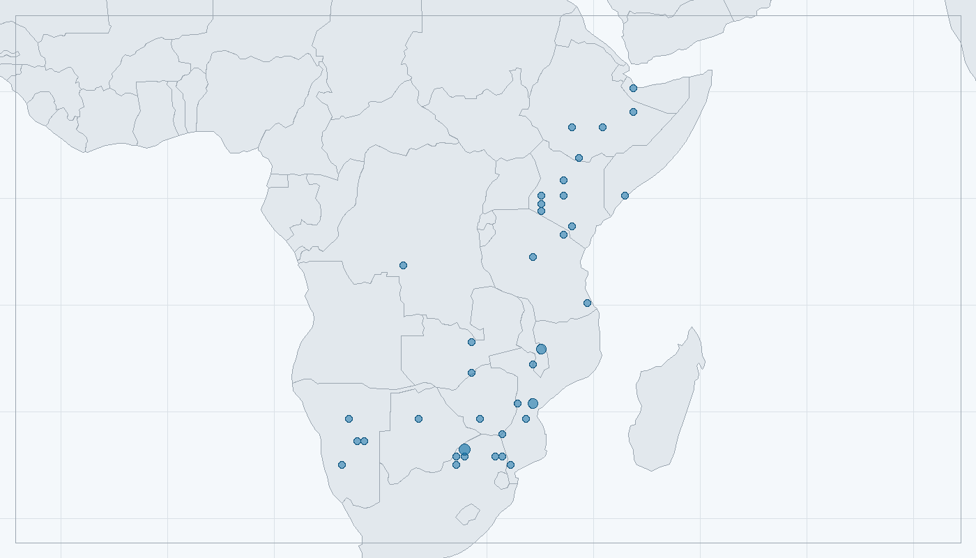 Mapa zaznamenaného výskytu: Mamba černá (Dendroaspis polylepis)