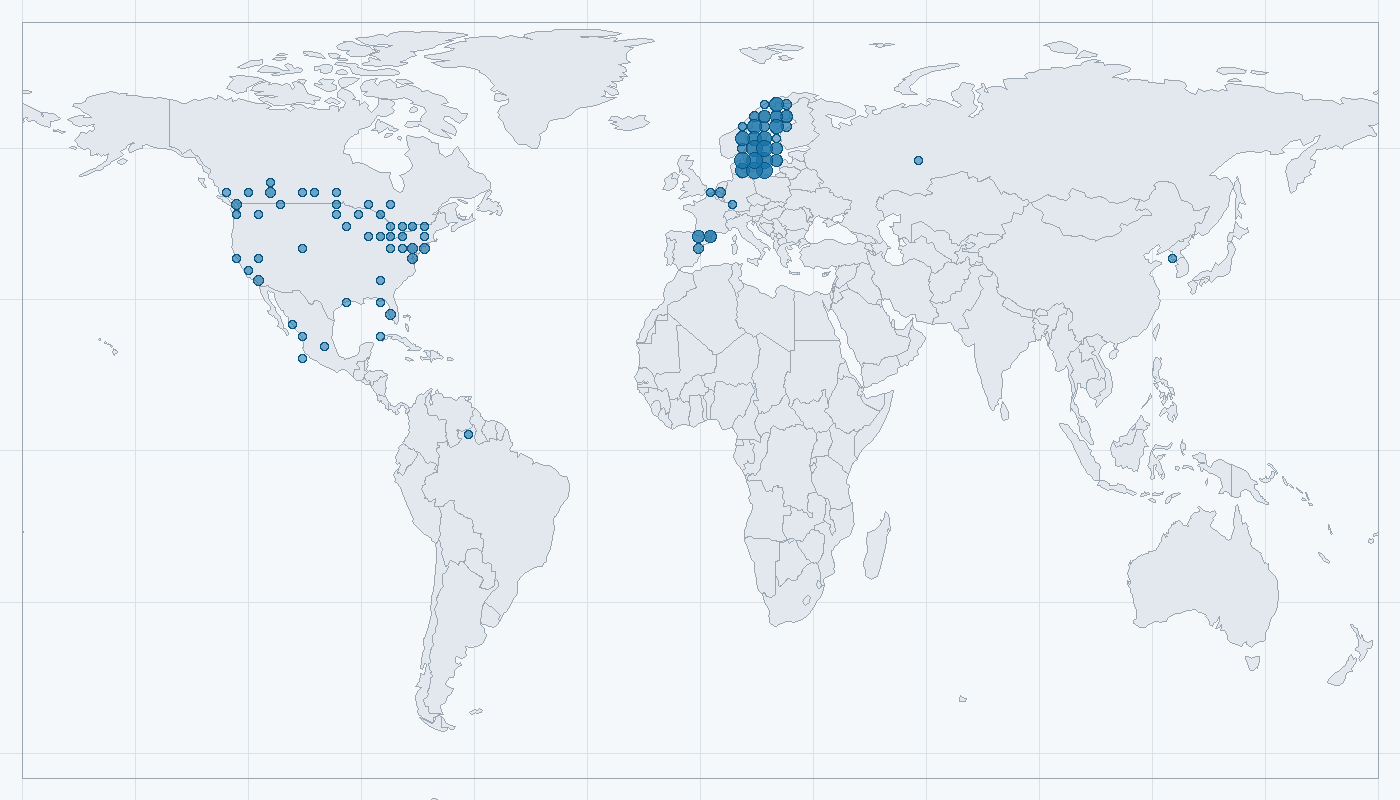 Mapa zaznamenaného výskytu: Dřemlík tundrový (Falco columbarius)