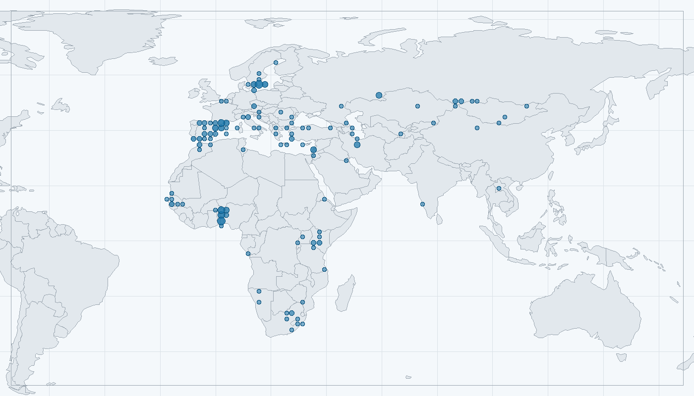 Mapa zaznamenaného výskytu: Poštolka jižní (Falco naumanni)