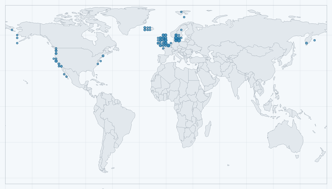Mapa zaznamenaného výskytu: Buřňák lední (Fulmarus glacialis)