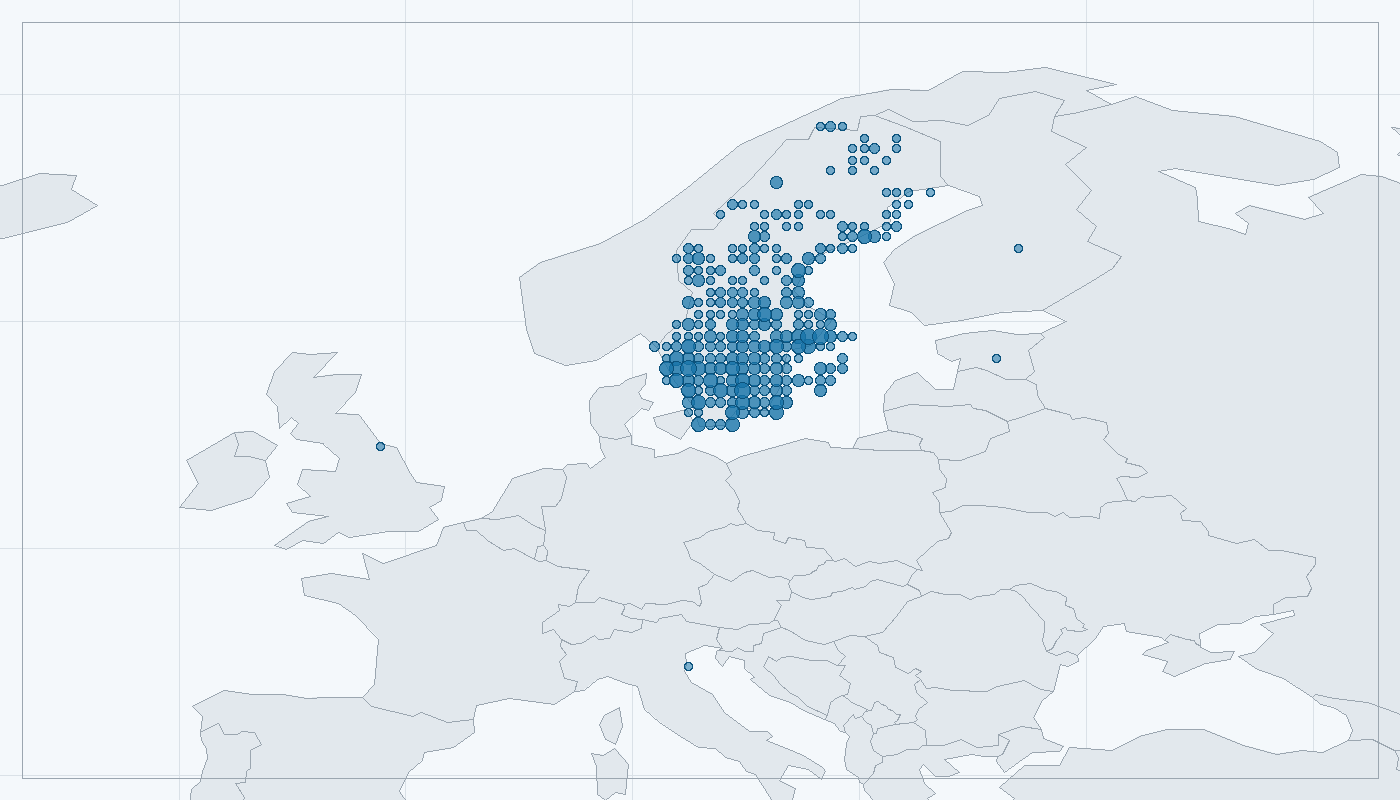 Mapa zaznamenaného výskytu: Potáplice severní (Gavia arctica)