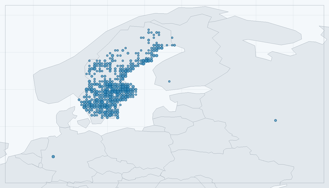 Mapa zaznamenaného výskytu: Kulíšek nejmenší (Glaucidium passerinum)