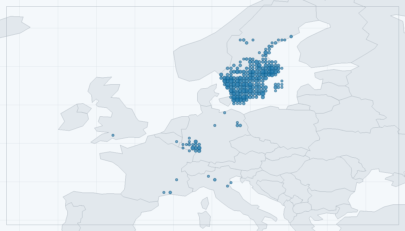 Mapa zaznamenaného výskytu: Jeřáb popelavý (Grus grus)
