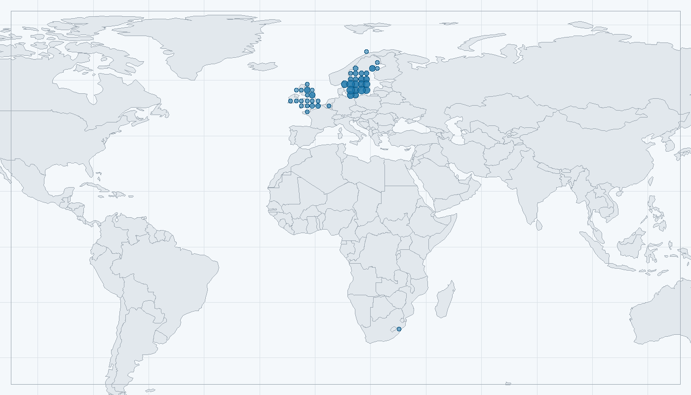 Mapa zaznamenaného výskytu: Ústřičník velký (Haematopus ostralegus)