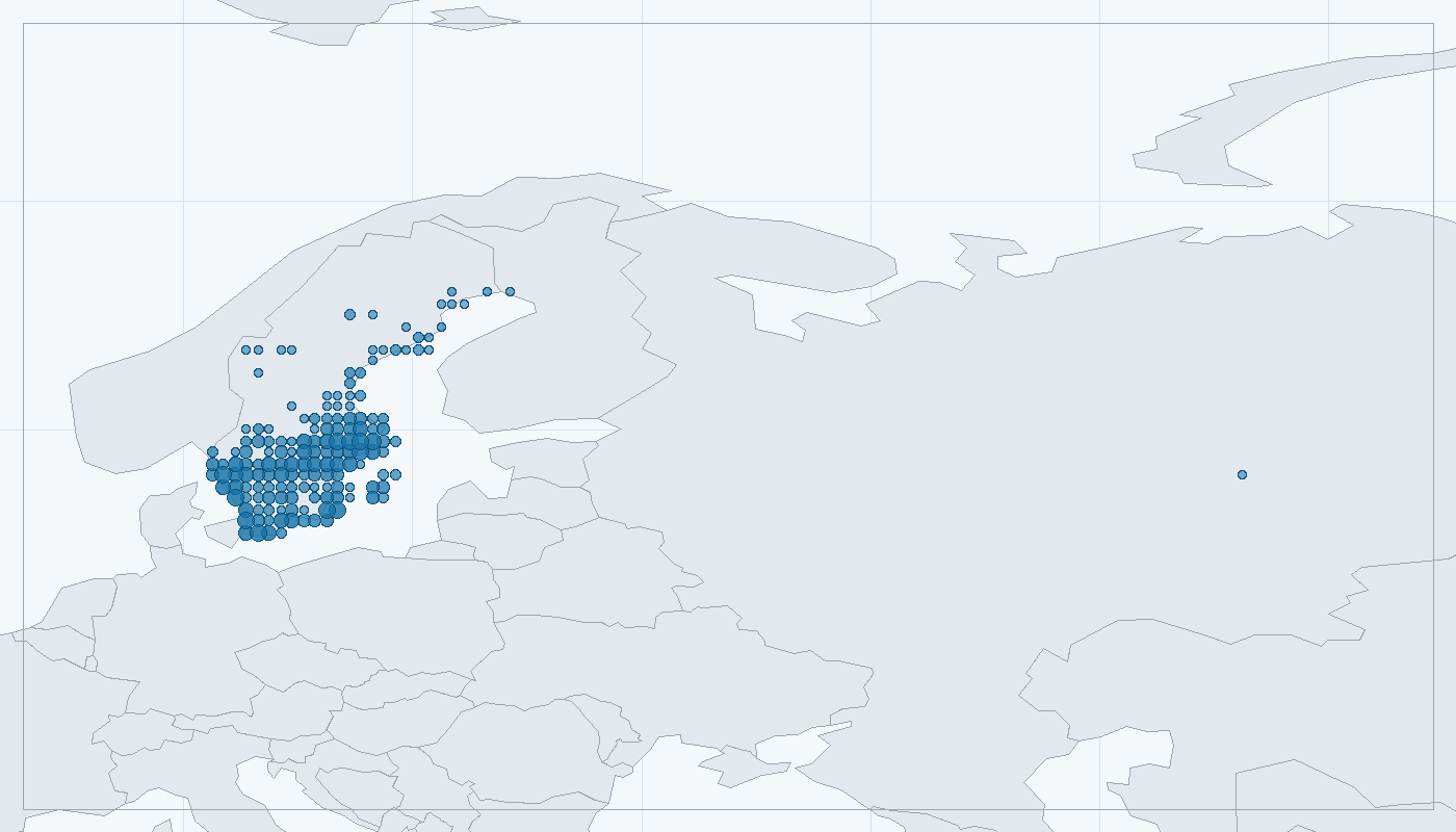 Mapa zaznamenaného výskytu: Orel mořský (Haliaeetus albicilla)