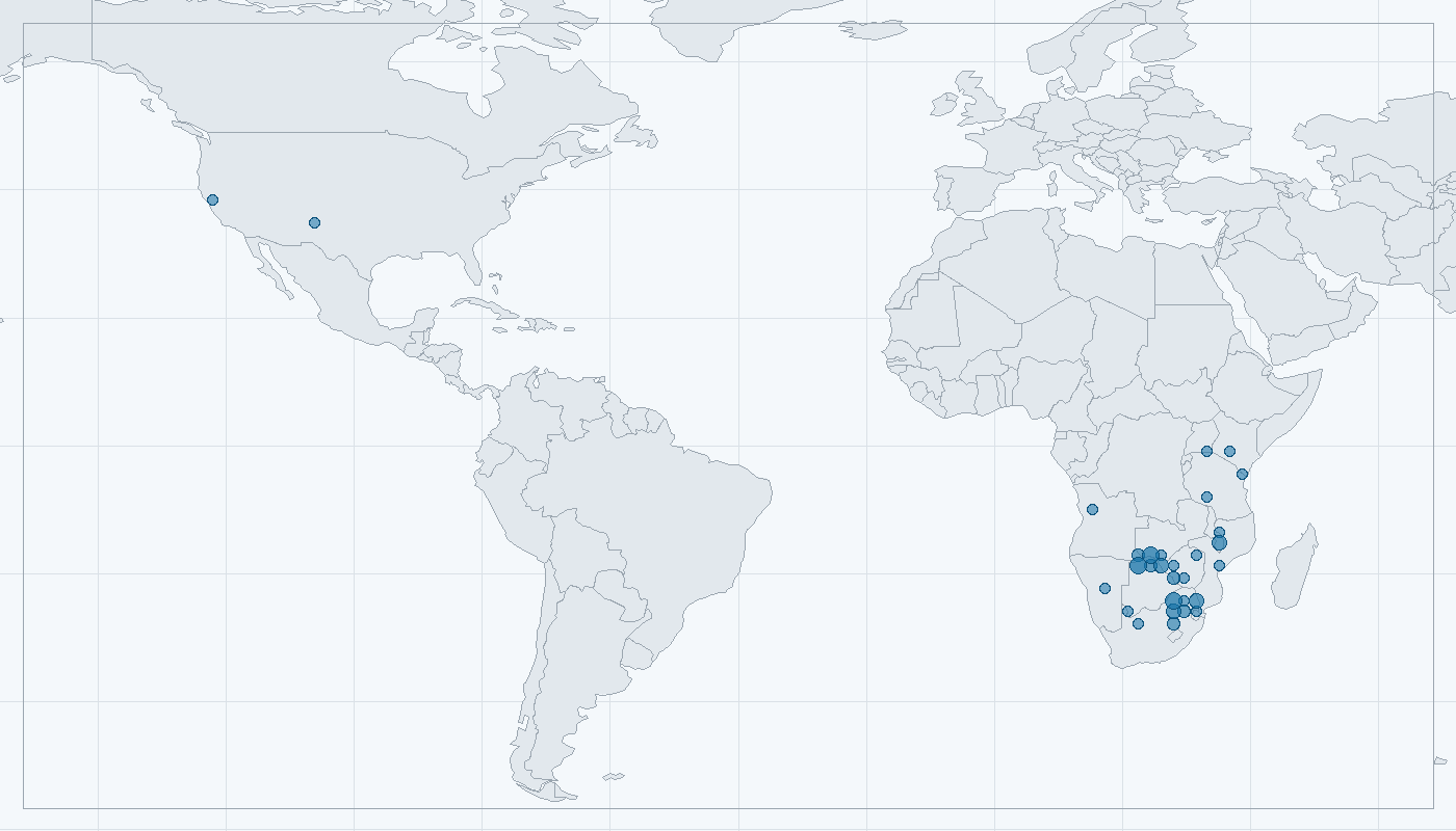 Mapa zaznamenaného výskytu: Antilopa vraná (Hippotragus niger)