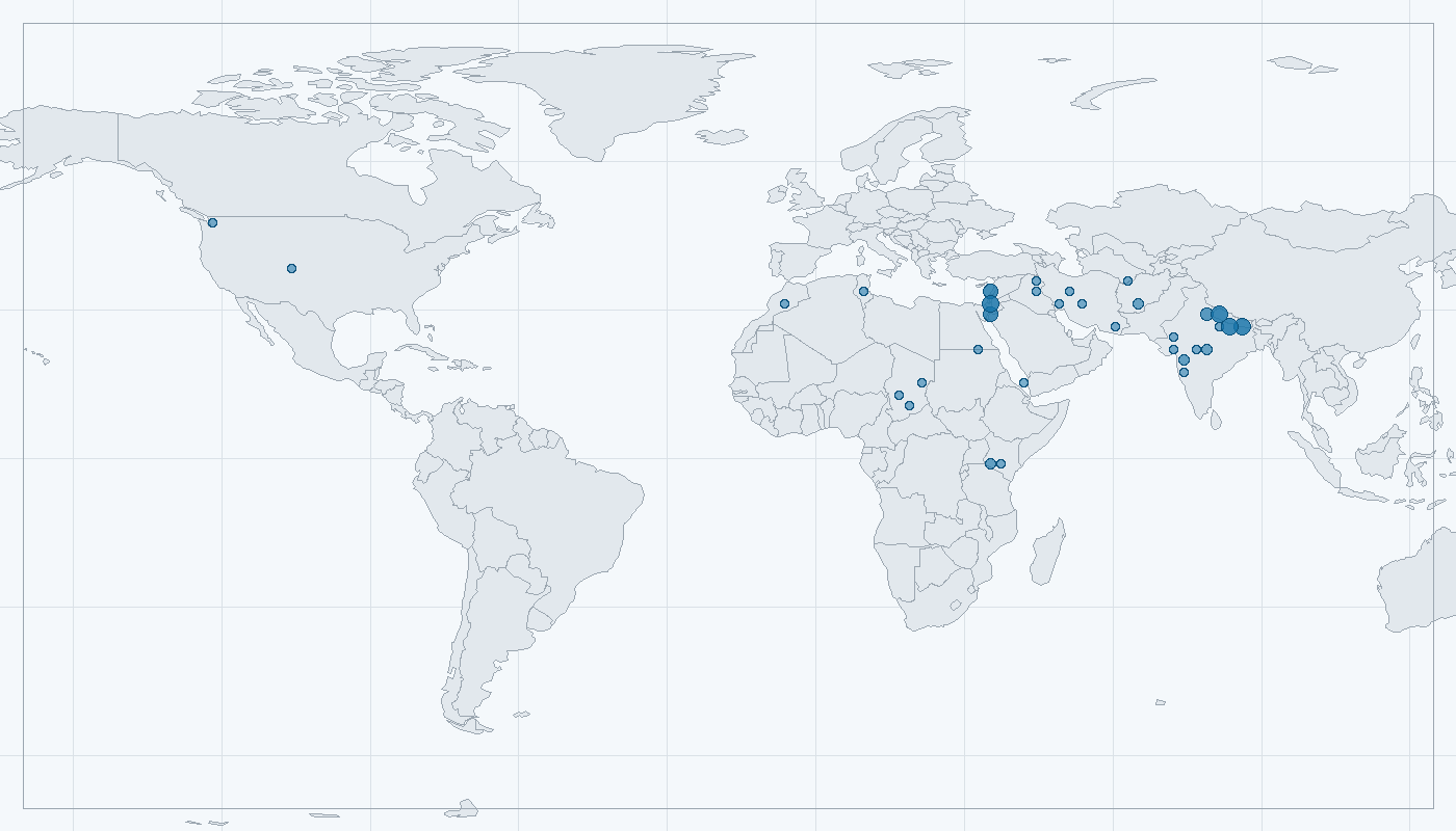 Mapa zaznamenaného výskytu: Hyena žíhaná (Hyaena hyaena)