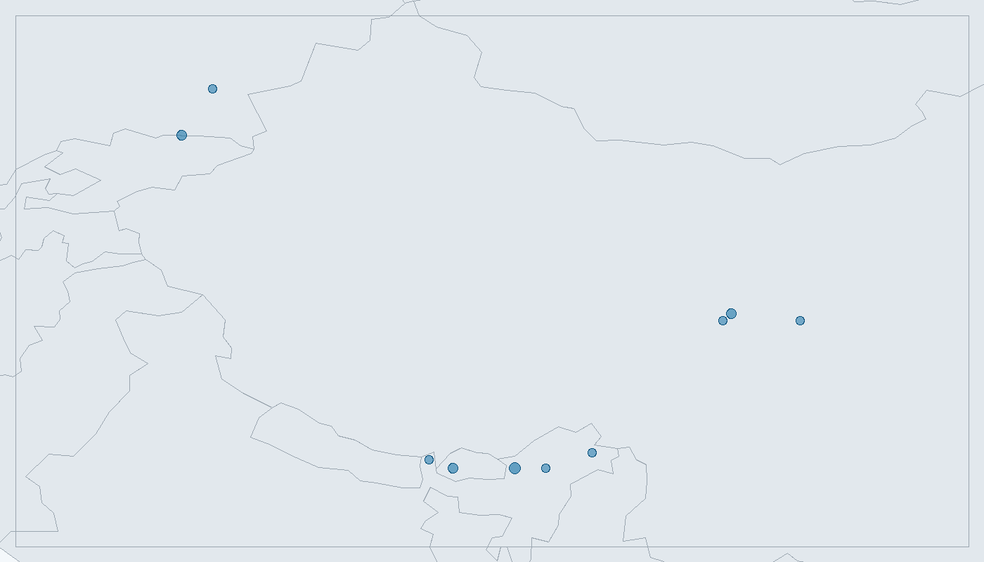 Mapa zaznamenaného výskytu: Srpatka ibisovitá (Ibidorhyncha struthersii)