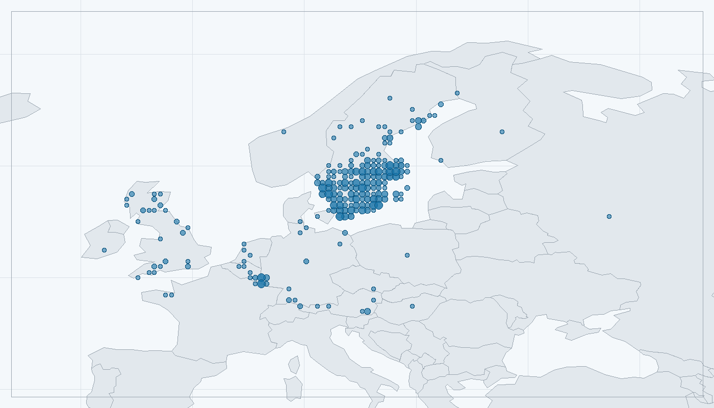Mapa zaznamenaného výskytu: Klíště obecné (Ixodes ricinus)