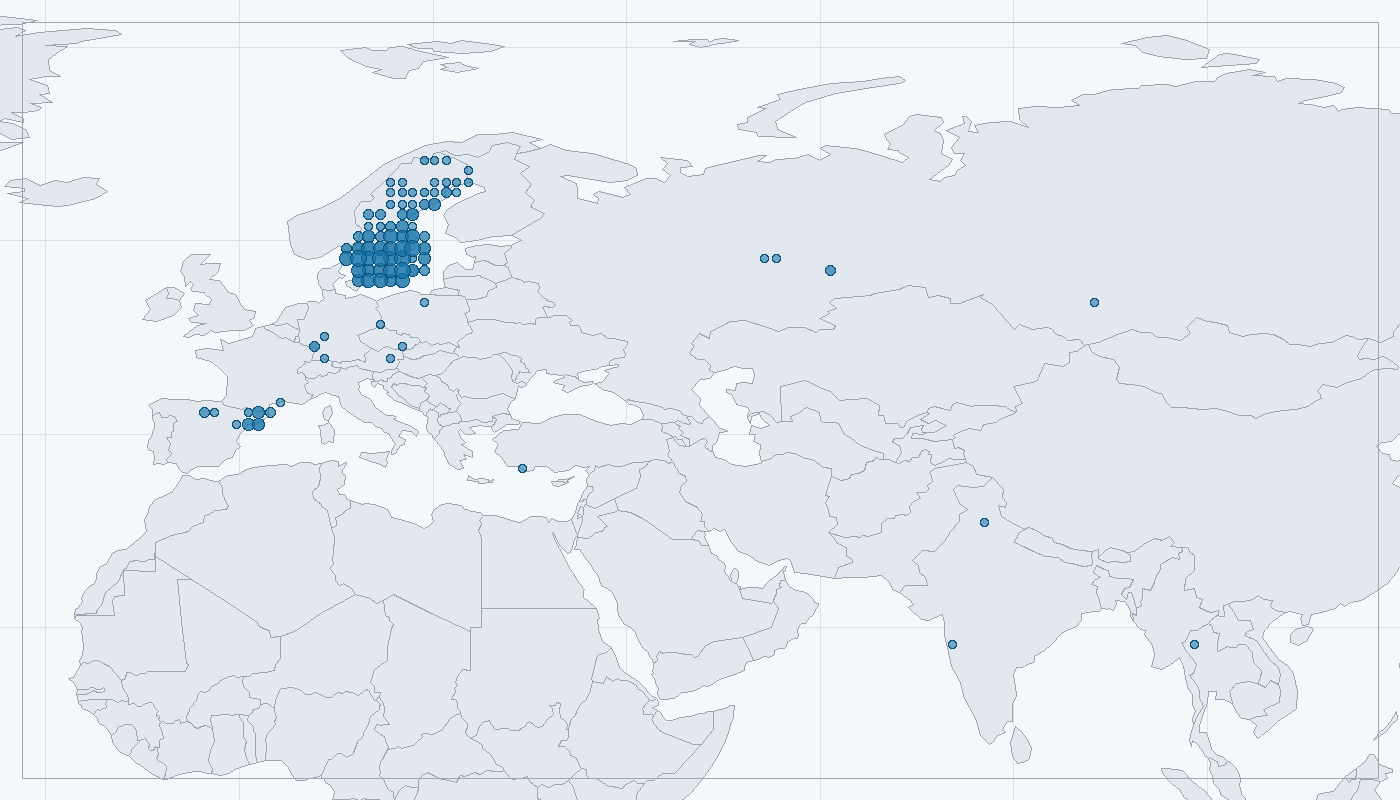 Mapa zaznamenaného výskytu: Krutihlav obecný (Jynx torquilla)