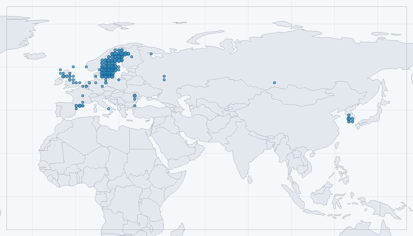 Mapa zaznamenaného výskytu: Vydra říční (Lutra lutra)